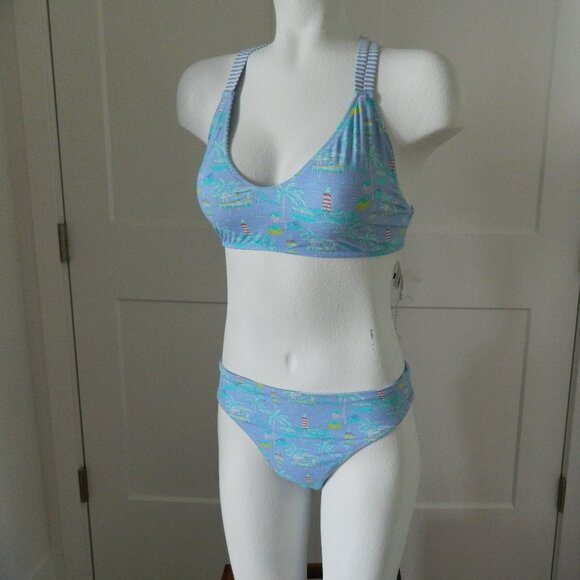 NWT Vineyard Vines Bahamas Scene Reversible 2 Pc Bikini sz Top M/Bottom L $135 - Picture 1 of 8